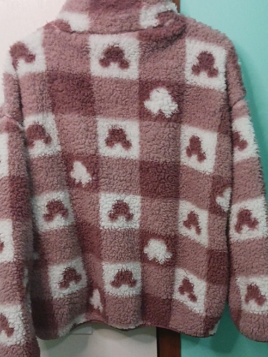 Womens Plush Sherpa Jacket in Mauve and Cream - Picture 4 of 7